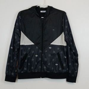 Adidas Zip Up Black/White Hooded Wind Breaker